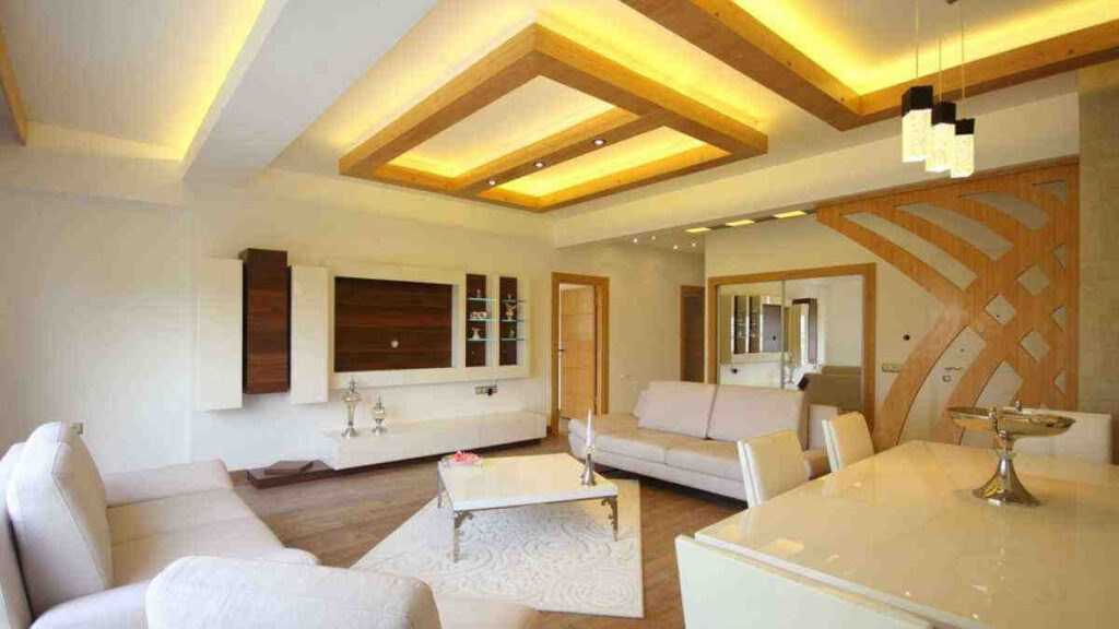 Before and after PVC false ceiling and wall panel makeover by Delby