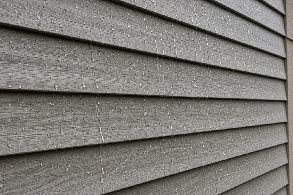 Modern house facade featuring woodgrain PVC exterior wall panels in India