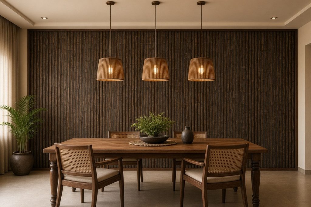 Executive office cabin featuring matte bamboo charcoal interior wall cladding with clean edge profile trims.